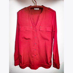 EUC, Calvin Klein lightweight red women's button up long-sleeve shirt, Sz. 8